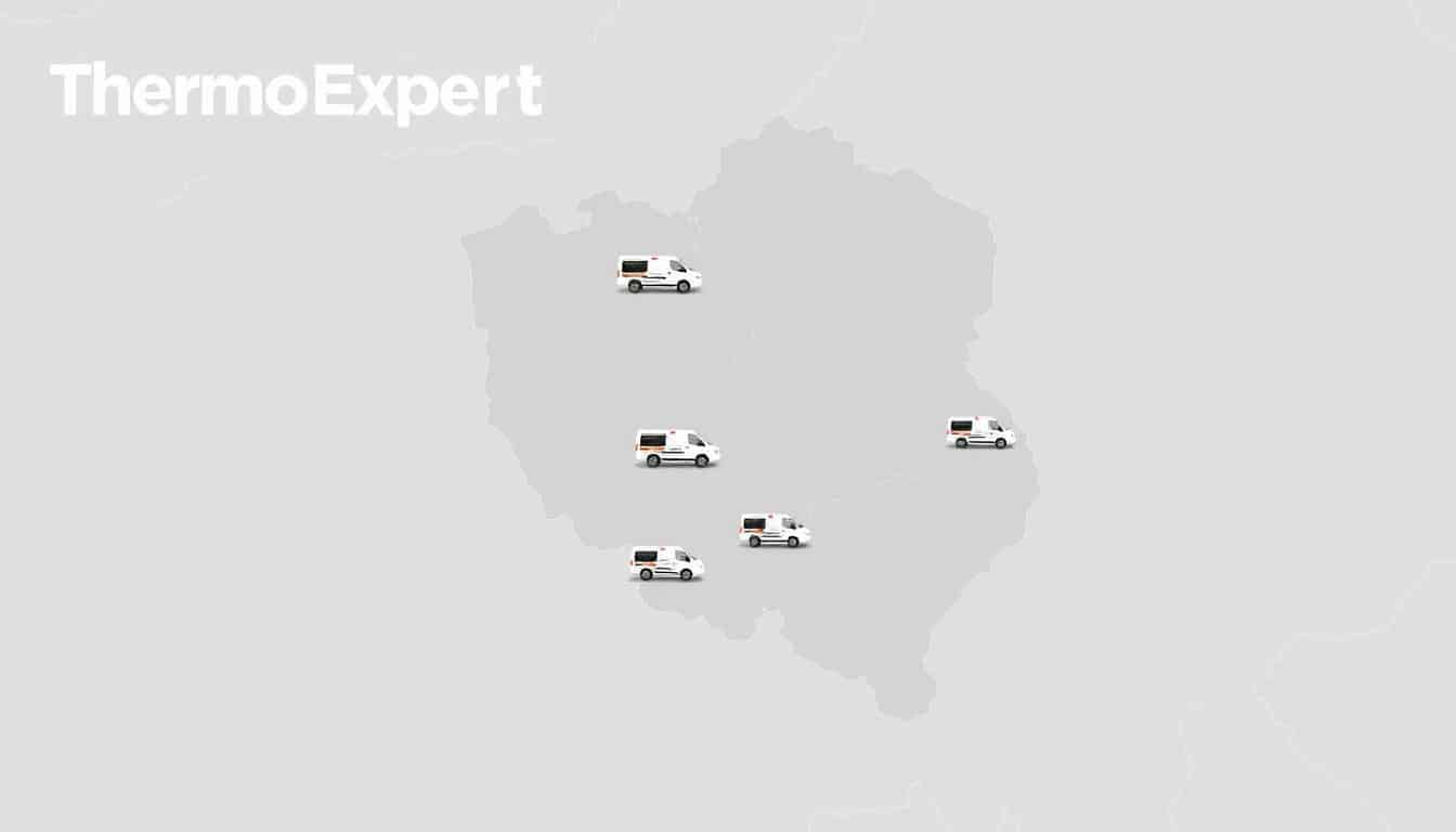 Carte des zones d'intervention de Thermo Expert pour la Belgique